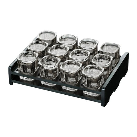 

Beer Glass Tray Wooden Storage Metal for Whisky Brandy Cocktail Glass Server Pub Glassware Drinks Cup Stand Beer Tray Holder with Glass Cups 12 Holes with Cups