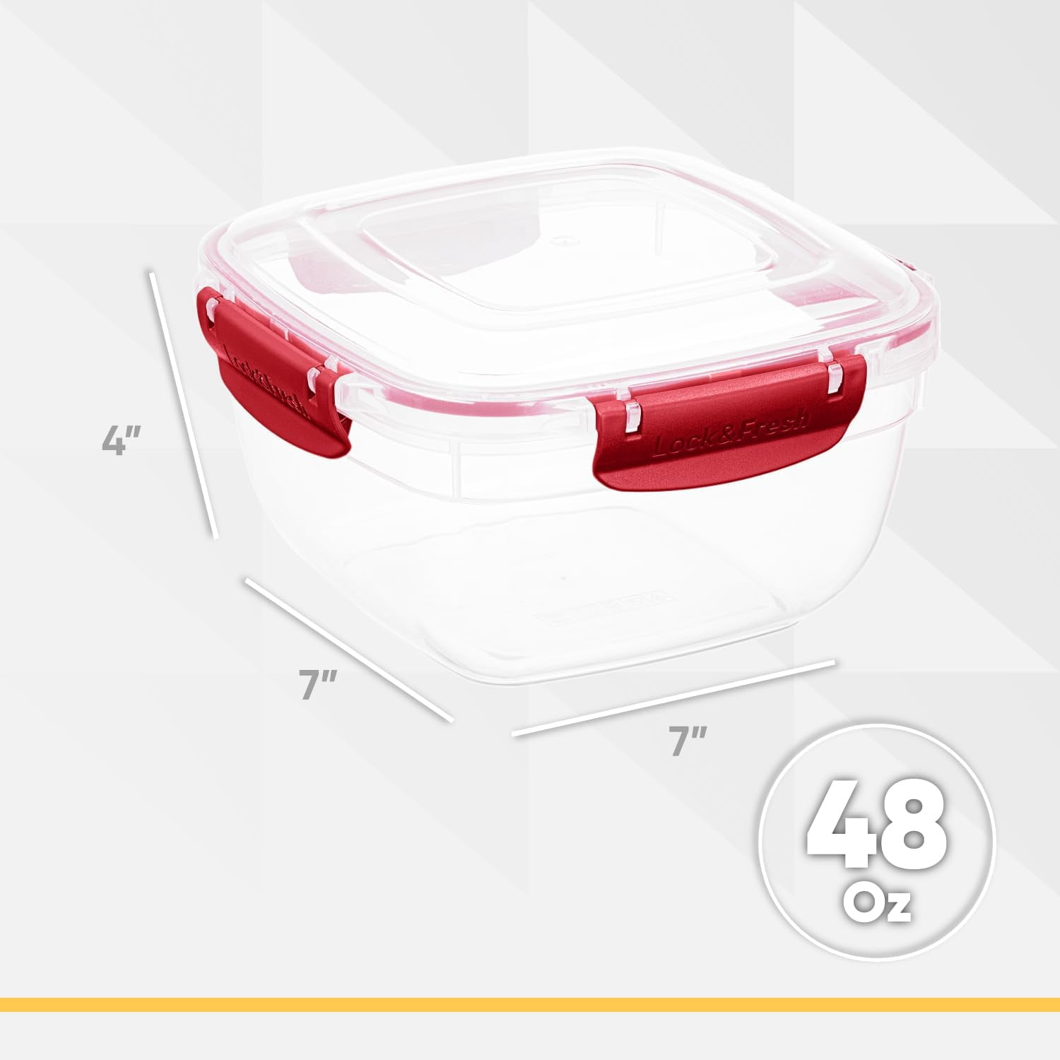 Superio Lock and Fresh Airtight Food Storage Containers with Lids for Kitchen Pantry Organization , BPA Free, Lunch, and Meal Prep Plastic Containers, 48 oz. Square Sealed Container, Red, 2 pack