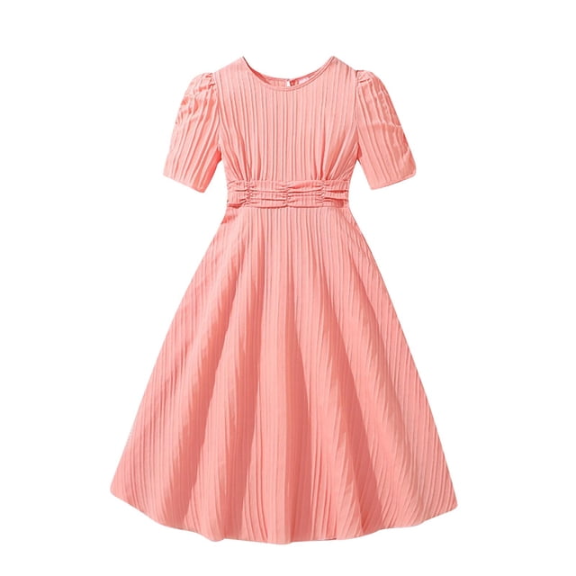 Tranfacy Robes d'Été pour Ados, Robes pour Filles Taille 10-12, Robe d'Été pour Filles 8-13 à Taille Cintrée à Manches Courtes, Robe Plissée Décontractée et Confortable pour Enfants