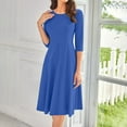 thumbnail image 2 of Qwertyu Plus Size 3/4 Sleeve Fall Dress for Women Crewneck Solid Color Midi Dress Trendy Casual A Line Dress Blue M, 2 of 5