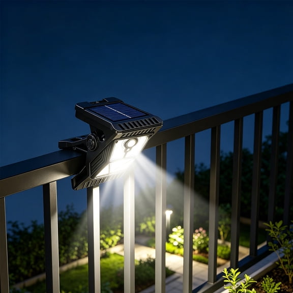 Solar Outdoor Clip Light with Motion Sensor Portable LED Camping Light Adjustable for Garden Fence Garage Home Emergency Lighting 6.5*4.1 inches