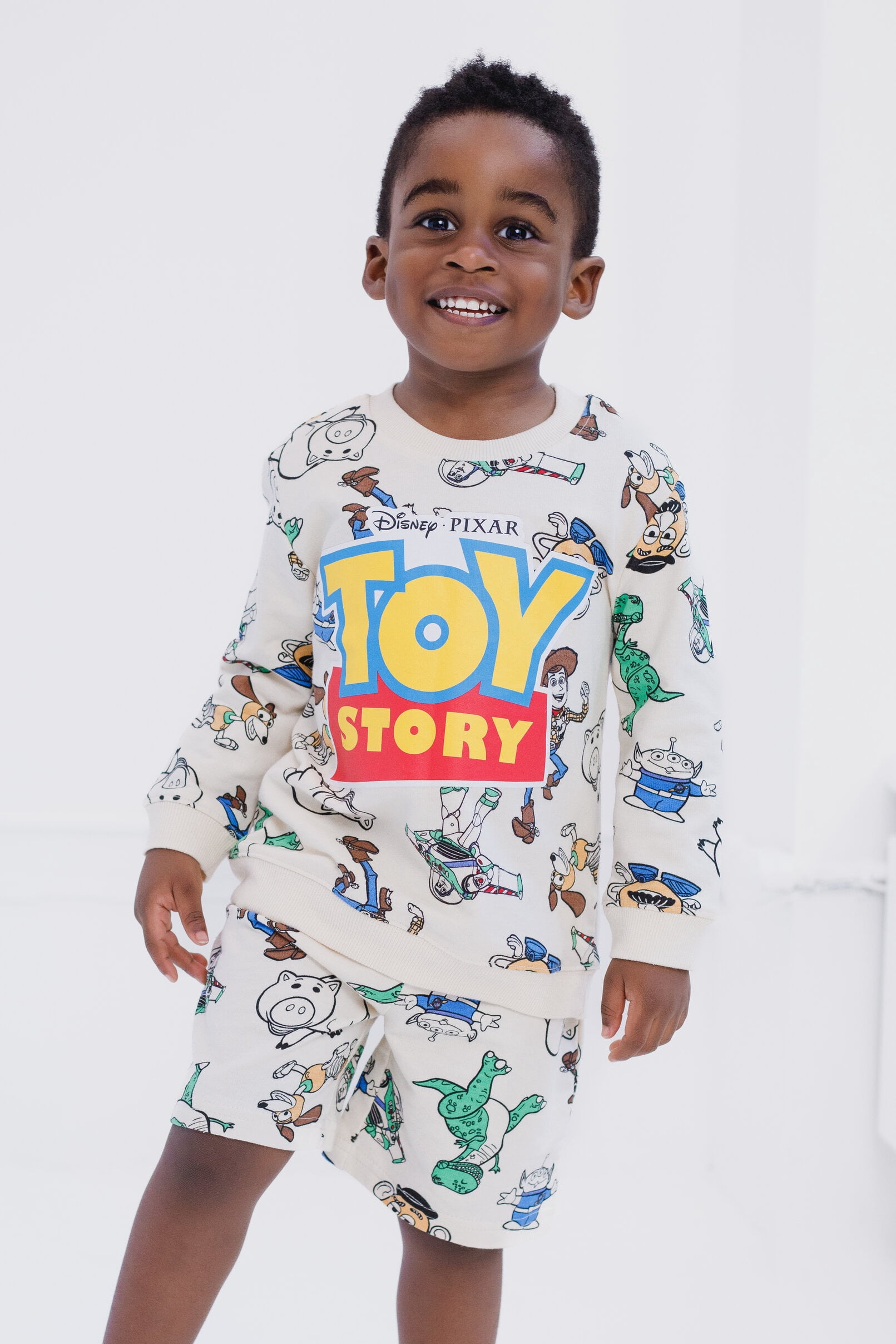 Disney Toy Story Woody Buzz Lightyear Rex Slinky Dog French Terry Sweatshirt and Shorts Toddler to Little Kid