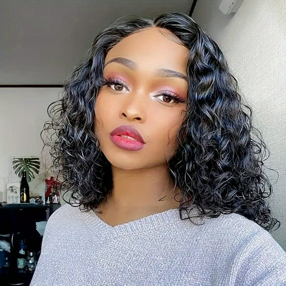 150 Density Short Water Wave Wig Bob Wig Transparent Lace Frontal Wigs
