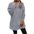 thumbnail image 2 of Black and Friday Clothing Sales Idoravan Long Sleeve Shirts for Women Winter Women's Round- Neck Plush Fall and Winter Loose Solid Pocket Warm Long Sleeve Blouse Tops Gray XXL, 2 of 6