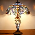 thumbnail image 3 of Tiffany Style Rustic Large Table Lamp with Nightlight 24" Tall Blue Purple Cloudy Stained Glass Vintage Base Living Room Bedroom Bedside Nightstand Home Office Family WERFACTORY Led Bulb Included, 3 of 9
