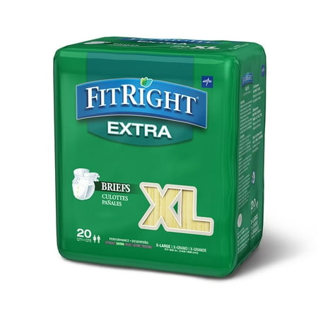 Medline Fitright Extra Briefs, X-Large, 20 Count (Pack of 4)