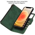 thumbnail image 5 of Wallet Case Compatible with iPhone 12 Mini,[6 Card Slots] [Wrist Strap] [Stand Feature] Detachable 2 in 1 Magnetic Zipper Leather Slim Cover Case for iPhone 12 Mini,5.4 inch Green, 5 of 16