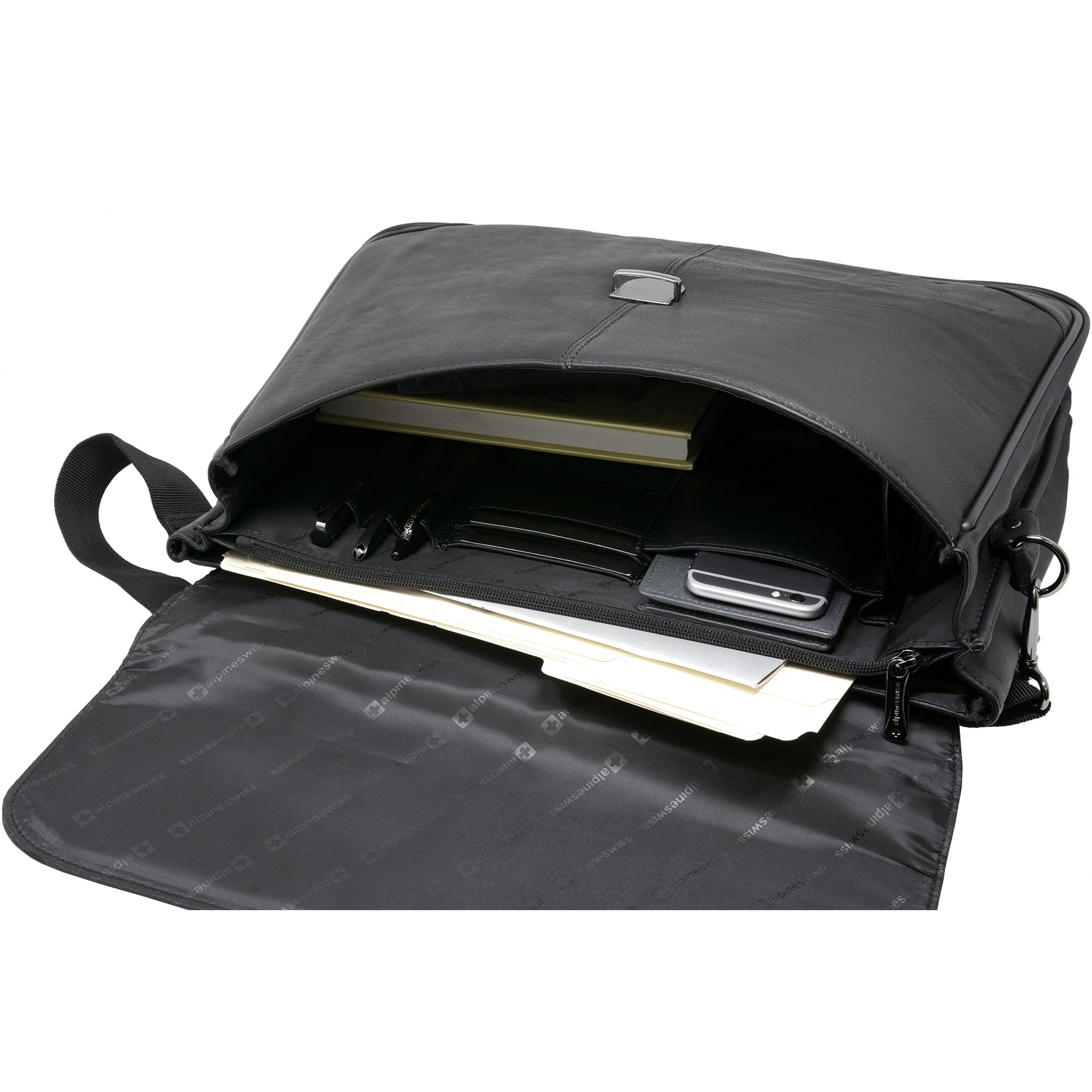 Alpine Swiss Business Portfolio Genuine Leather Briefcase Flap Over Locking Case Walmart
