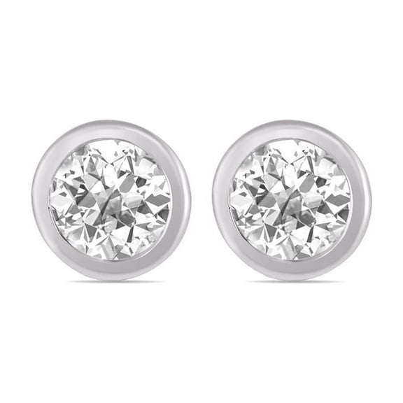 TimeLe$$ Classics Women Bezel Set Natural Round Diamond Stud Earrings in 14K White Gold - 0.50 Carat TW