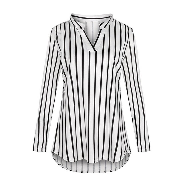 WTXUE Hauts d'Allaitement, Blouse Rayée Longue Maternité Manches Longues pour Allaitement Col en V Maternité Post-Partum Blanc
