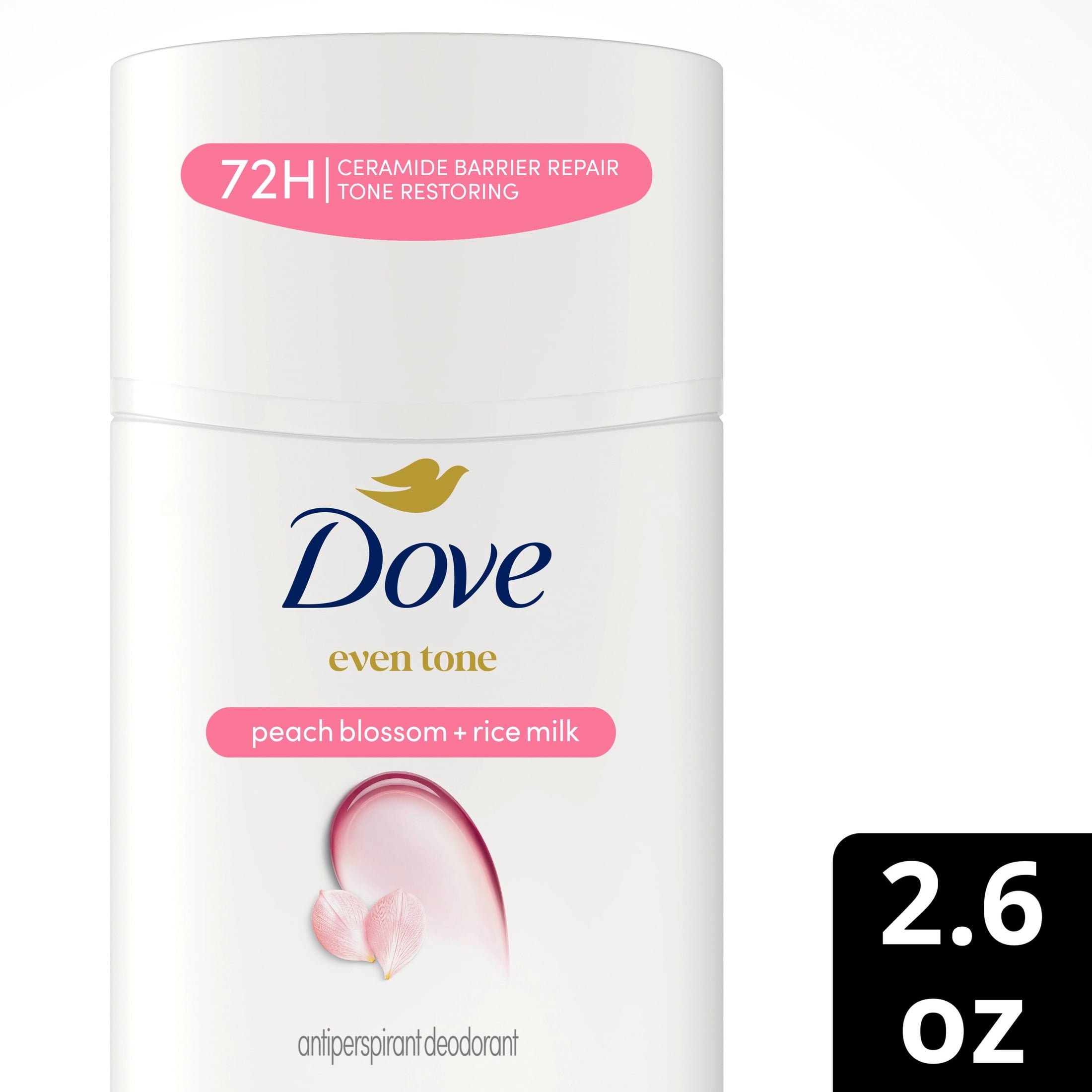 (2 pack) Dove Antiperspirant Deodorant Stick Peach Blossom & Rice Milk For Uneven Skin Tone 48-hour Odor and Sweat Protection, 2.6 oz