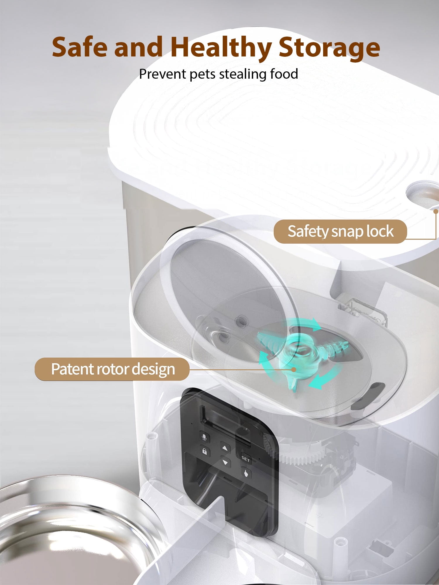 FURCLAN  Automatic Cat Feeder for 2 Cats, 5L Cat Automatic Feeder with Timer, Voice Function and 2 Stainless Steel Bowls for Cats and Small Pets, White