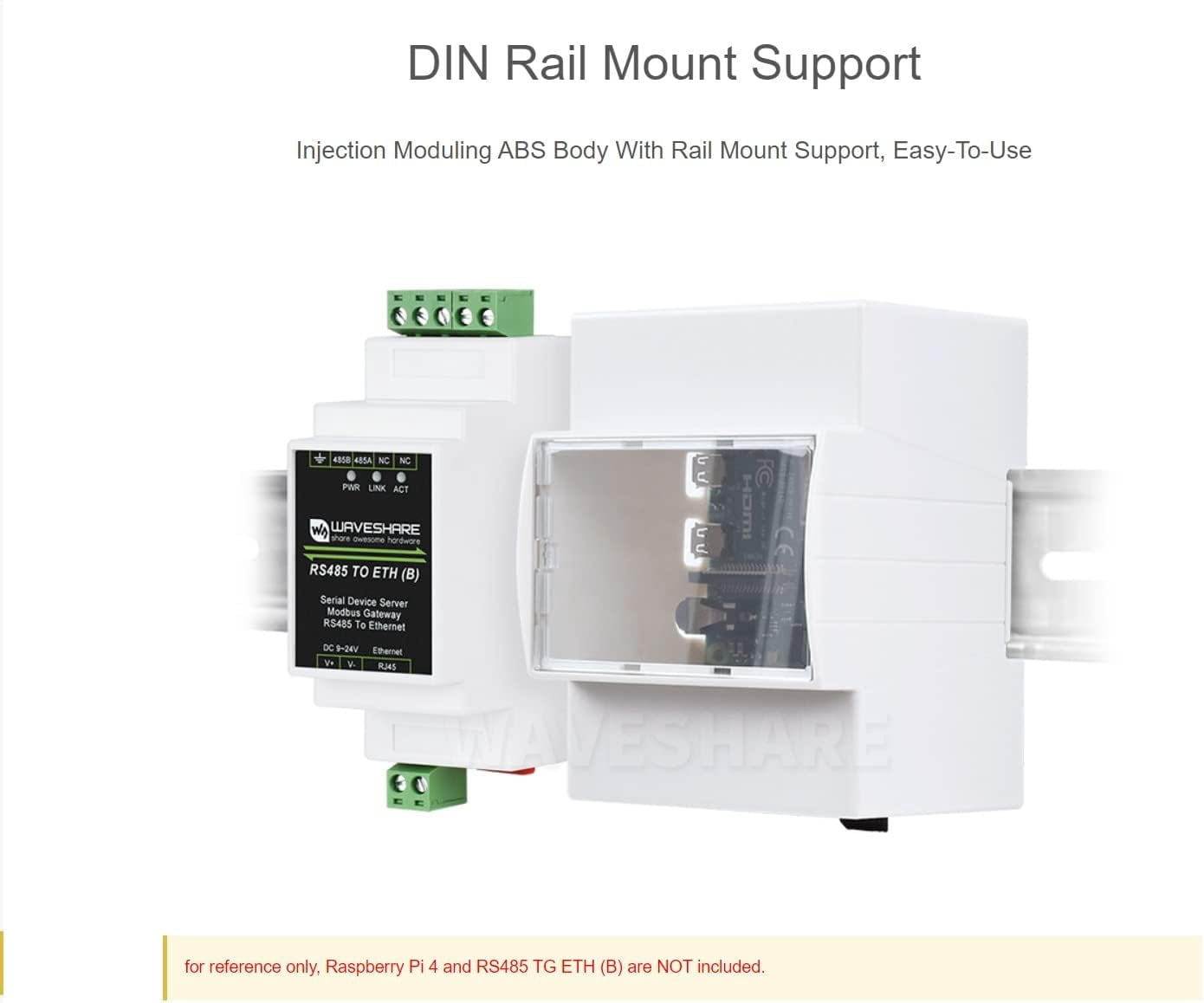4 Case, DIN Rail ABS Case, Clear Top Window, Large Inner Space, Compatible with Various HATs