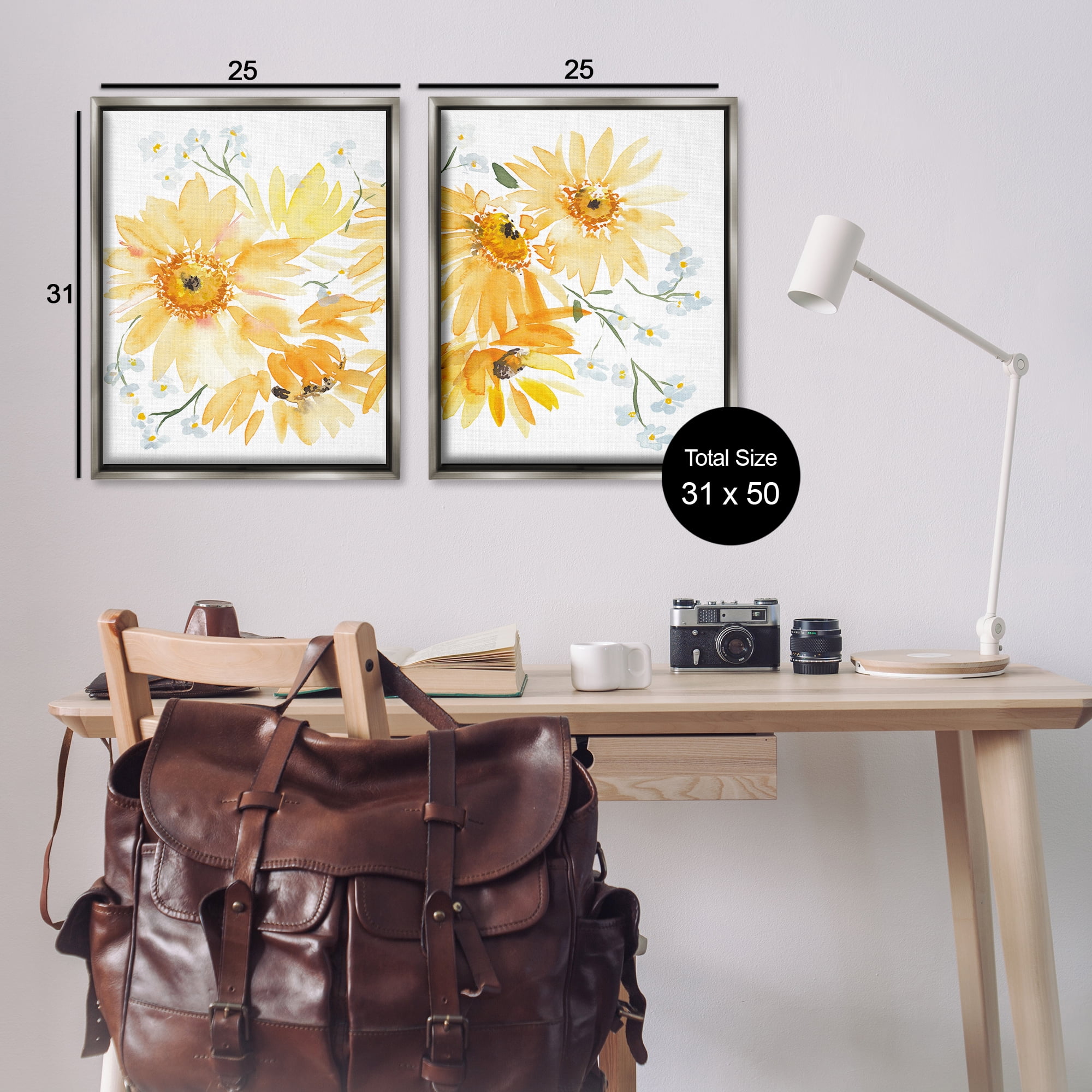 Stupell Industries Watercolor Black Eyed Susans Plants & Flowers Painting Gray Floater Framed Canvas Art Print Wall Art, 31 x 25, Set of 2