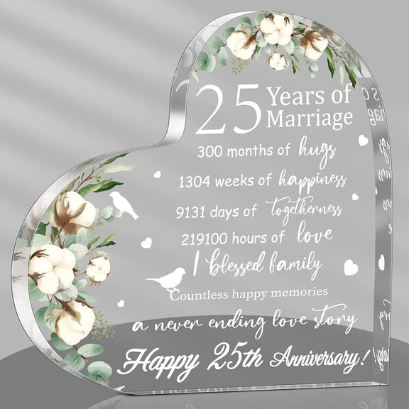 Wedding Gift for Her Years of Marriage Gift Happy Anniversary Present for Woman Acrylic Heart Marriage Keepsake for Wife Husband Girlfriend Boyfriend (25th Style)