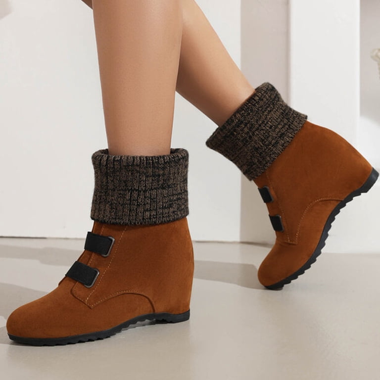 KIJBLAE Women's Slip-on Booties Vintage Wedge Heel Ankle Boots