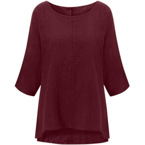 gakvbuo Plus Size Summer Tops For Women Tops Dressy Casual Tunic Tops To Wear With Leggings WomenSolid Three Quarter Sleeve Cotton Tops Blouse T-shirt