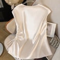 thumbnail image 5 of Jinhomg Women Satin Silk Tank Top V Neck Sleeveless Ruched Shirt Dressy Casual Business Tops White L, 5 of 8