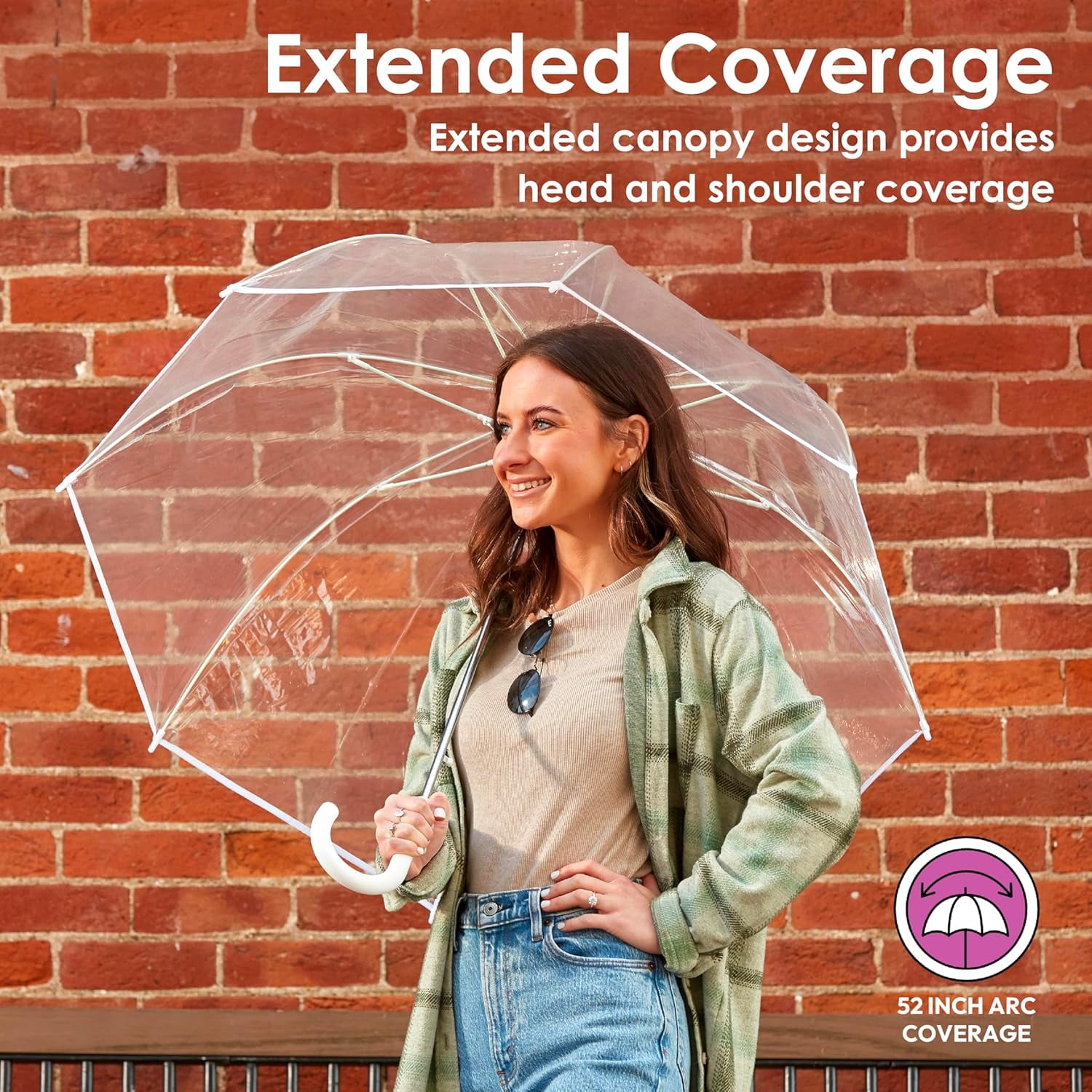 General Adult Clear Bubble Rain Umbrella with Dome Canopy and Lightweight Wind and Rain Protection