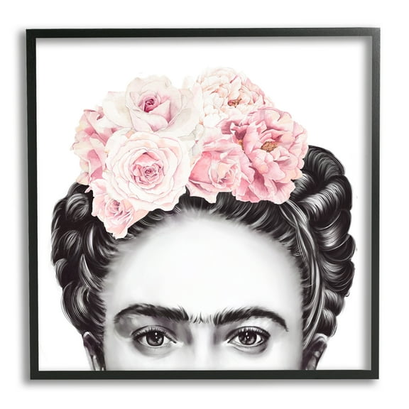 Stupell Industries Frida With Pink Roses Powerful Full Eyed Portrait, 24 x 24, Designed by Ros Ruseva