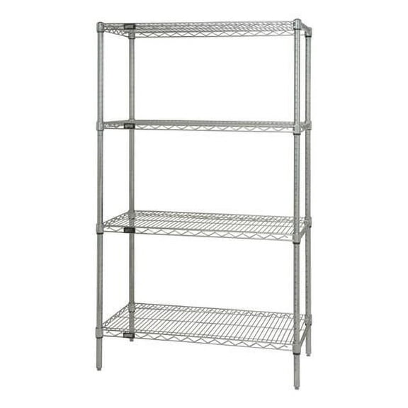 QUANTUM H/D 74"H 4-Shelf Wire Shelving Kit, 800lb, WR74, NSF, CHROME, 1yr