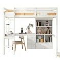 thumbnail image 3 of Full Size Loft Wood Bed with Desk, Storage Bookcase, 4 Drawers and Ladder with Wood Loft Bed Frame, Modern High Loft Bed with Guardrails for Adults Teens , White, 3 of 12