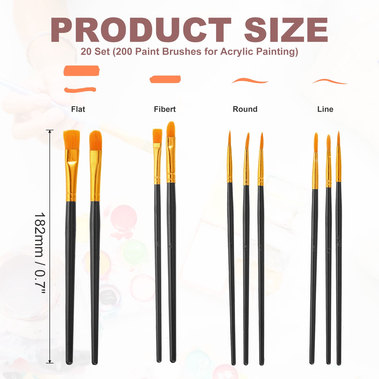 Paint Brushes Set, 200Pcs Acrylic Paint Brush Nylon Hair for Watercolor Oil Painting Miniature Detailing Rock Painting, Black