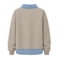 thumbnail image 5 of Smsaxvxz Sweatshirts for Women Fall Fashion Collar And Hem Denim Patchwork Shirts Loose Fit Pullover Tops Khaki XL, 5 of 6