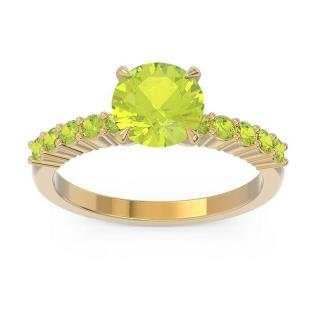 Bague de Fiançailles pour Femme en Péridot Rond Dernier Cri 2,25 Ct en Or Jaune Massif 18K Taille 3,5 par Diamond-Capitals