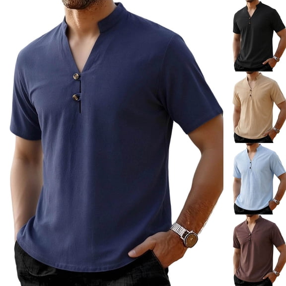Men's Summer Linen Cotton Short Sleeve Crewneck Loose Fit Casual Shirt Tops T-Shirt Solid Color Breathable Blouse Beach Vacation Hiking Outfits Modern Fashion Essential Gift