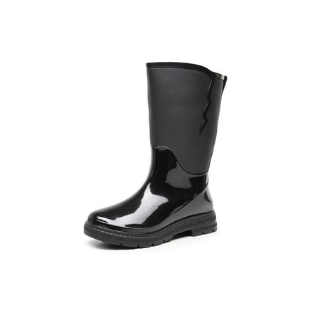

Tenmix Ladies Rain Boots Lightweight Rubber Boot Wide-Calf Garden Shoes Slip Resistant Waterproof Booties Wet Weather Pull On Breathable Mid Calf Bootie Black 7.5