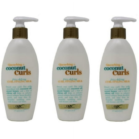 3 Pack OGX Quenching + Coconut Curls Frizz-Defying Curl Styling Milk 6 Ounce