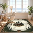 thumbnail image 3 of Design&I 5'x7' Washable Area Rug Sleek Flatweave Pet Friendly & Non-Slip Cabin Wildlife Sunset Forest Woodland Bathroom Medieval Print for Small Living Room, Bedroom, 3 of 7