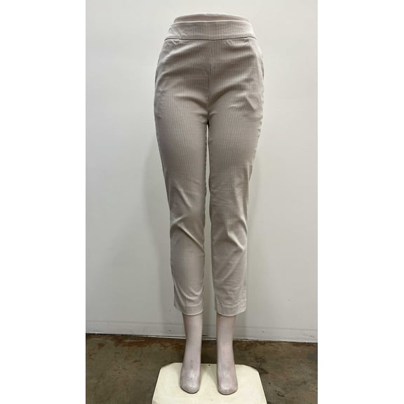 Counterparts Womens striped pull on stretch slim leg ankle length Pants with front pockets , Tan , S