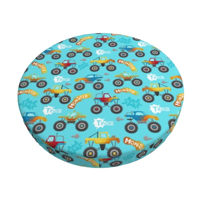 Balery Cartoon Monster Truck Fundas de asiento para taburete de bar redondo de tela de terciopelo ajustables que protegen de arañazos y manchas para sillas de 14 a 17 pulgadas.-12 inch