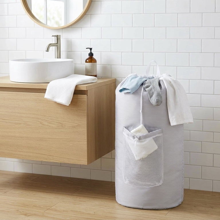 Mainstays Arctic White and Soft Silver Backpack Laundry Bag with