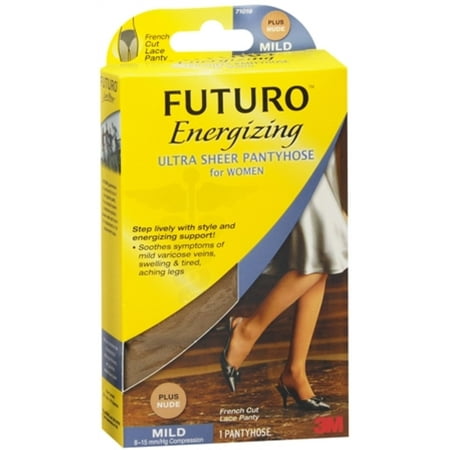 FUTURO Energizing Ultra Sheer Pantyhose For Women French Cut Lace Panty Mild Plus Nude 1 Pair (Pack of 3)