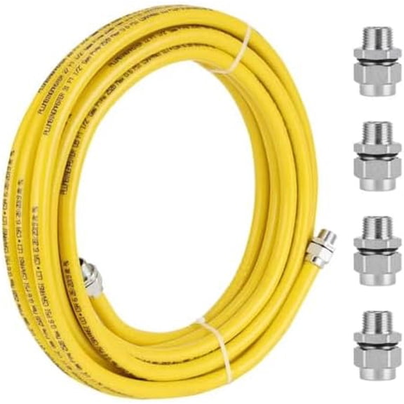 33ft 1/2 inch CSST Flexible Yellow Propane Gas line, Corrugated Stainless Steel 304 Hose, with Total 4 Male Adapter Fittings, Natural Grill Pipe kit