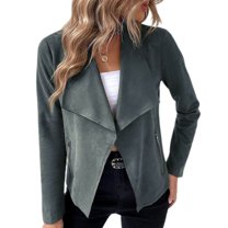 SWSMCLT Women's Faux Leather Jacket Fitted Outerwear Spring Casual Soft Fashion Fall Open Front Long Sleeve Stretch Army Green Medium