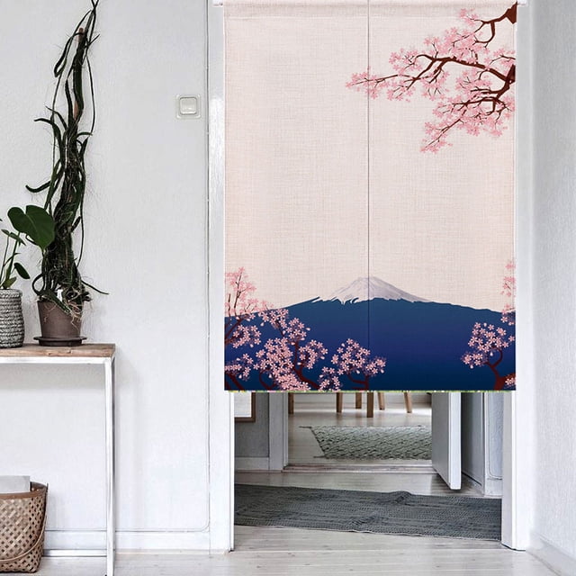 Cortina de puerta japonesa para el hogar, flor de cerezo, Sakura y monte Fuji, tapiz de pintura artística para colgar en la pared, decoración del hogar, 33,5 "x 59" Sailing Electrónica