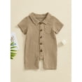 thumbnail image 4 of BemeyourBBs Newborn Baby Boy Girl Summer Clothes Infant Baby Boys Cotton Linen Outfit One Piece Romper Solid Color Lapel Short Sleeve Button Down Jumpsuit Shorts, 4 of 9