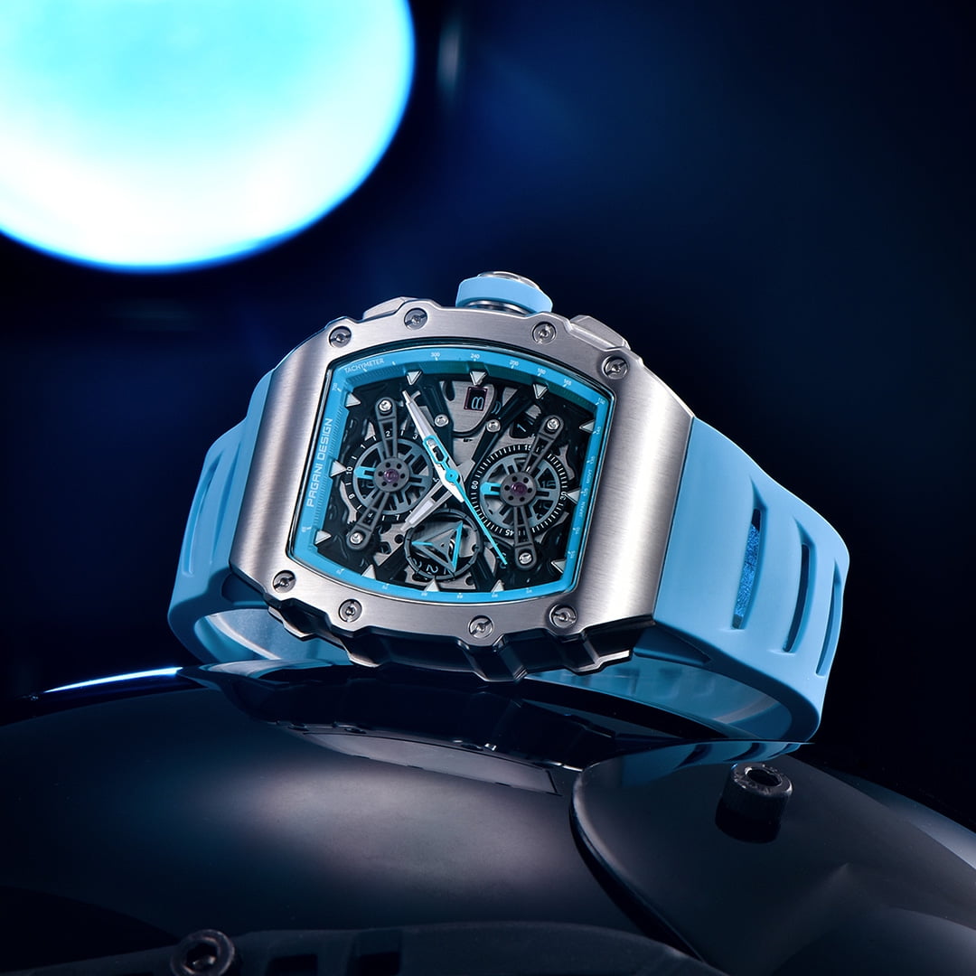 PAGANI DESIGN Men's Quartz Watches Chronograph Tonneau Stainless Steel Sports Wrist Watches for Men Synthetic Sapphire Dial Glass