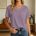 thumbnail image 2 of Gaexia Women's Casual Short Sleeve Pocket Tee Crew Neck Basic Top For Everyday Wear Stylish Comfort Solid (Purple,S), 2 of 5