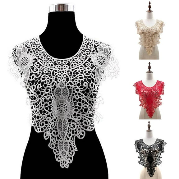 Yesbay Floral Collar Embroidery Lace Neckline Wedding Dress DIY Sewing Applique Patch,White