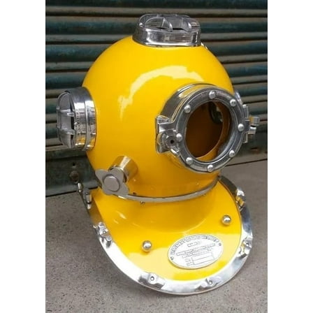 Yellow Paint & Nickel Finish U.S. Navy Mark V Diving Helmet - Collectible Gift