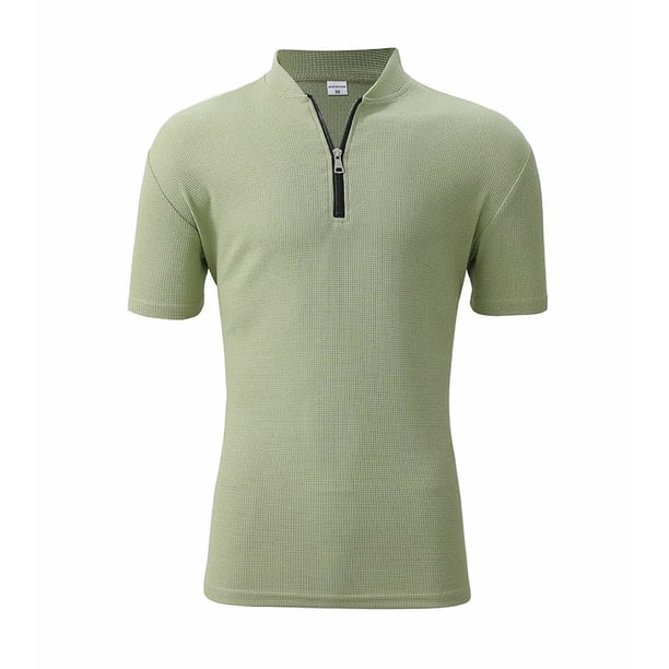 Camisas de Manga Corta de los Hombres Casual Color Sólido Stand Up Collar Cremallera Deportes Top, Manga Corta Tops de Verano para el Ejercicio