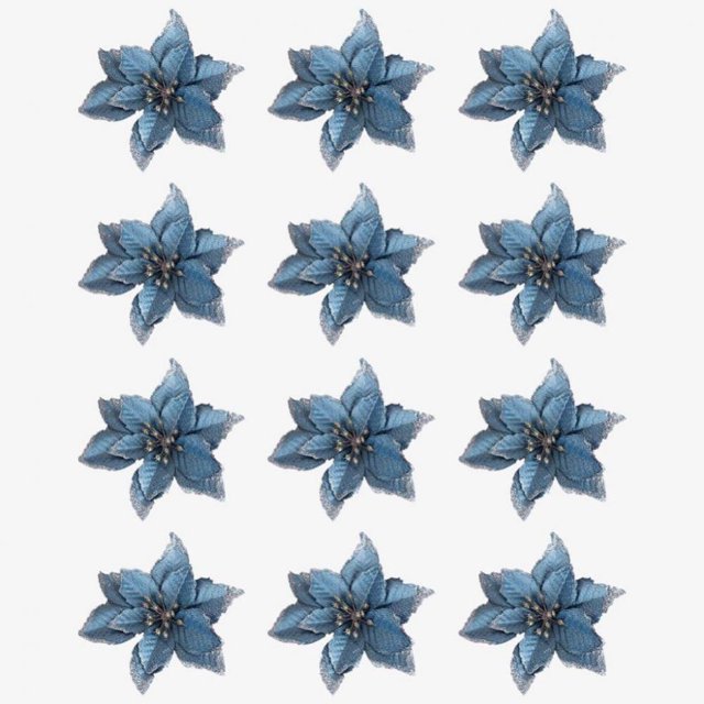 12pcs Christmas Hanging Flowers Large Poinsettia Glitter Flower Tree Party Decoration
