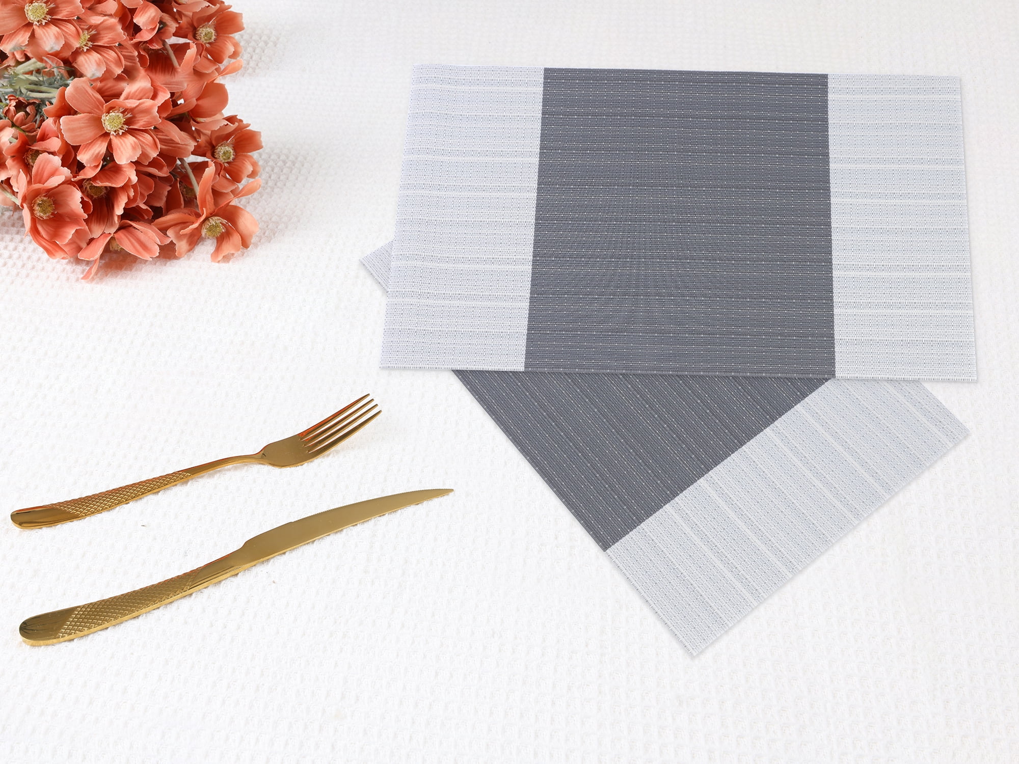 Unique Bargains Set of 6 Easy Clean Placemats for Kitchen Dining Table Decor Gray