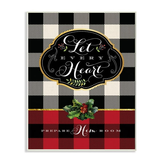 Stupell Industries Let Every Heart Plaid Holiday Christmas Word Design Wood Wall Art By Artist Tammy Apple