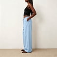 thumbnail image 5 of Sewkxo Womens Linen Palazzo Pants Drawstring Elastic Waist Casual Wide Leg Trousers with Pockets,Light Blue S, 5 of 5